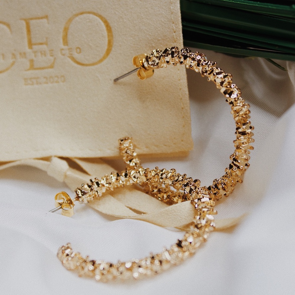 Small Rocky Gold Hoops
